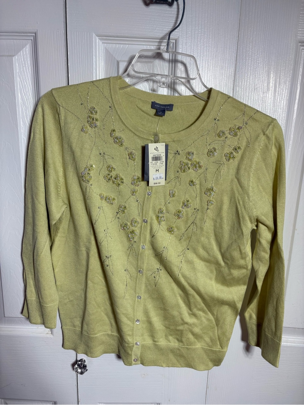 Ann Taylor Pale Yellow Embellished Cardigan